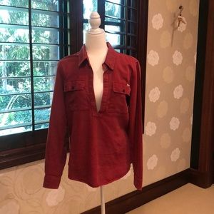 mother red denim shirt